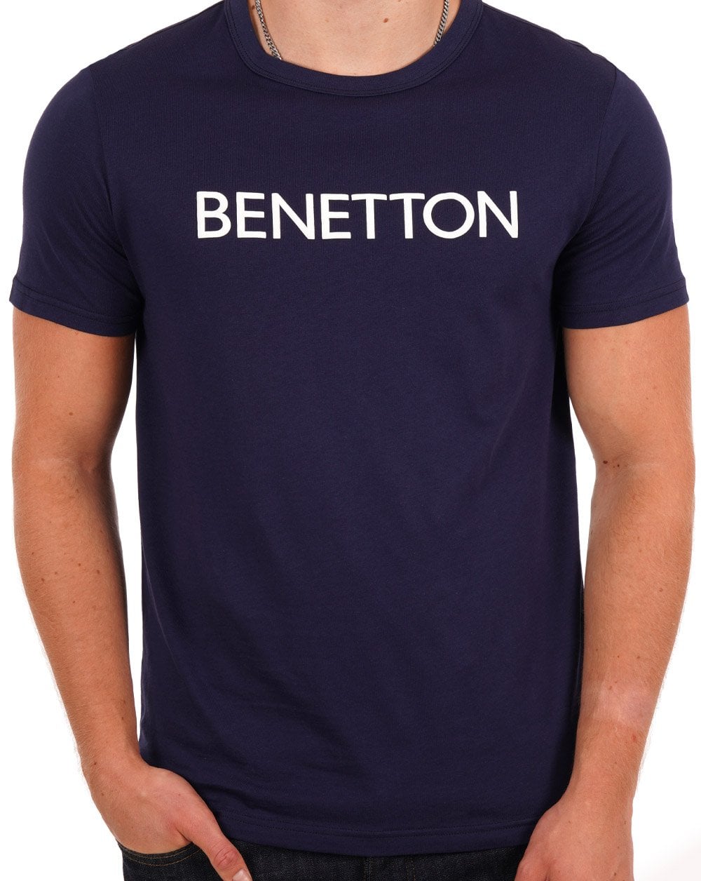Benetton Logo T-Shirt Marineblau/Weiß