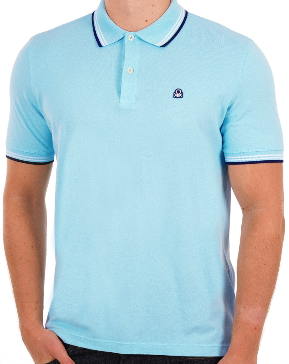Benetton Poloshirt mit Streifen in Hellblau