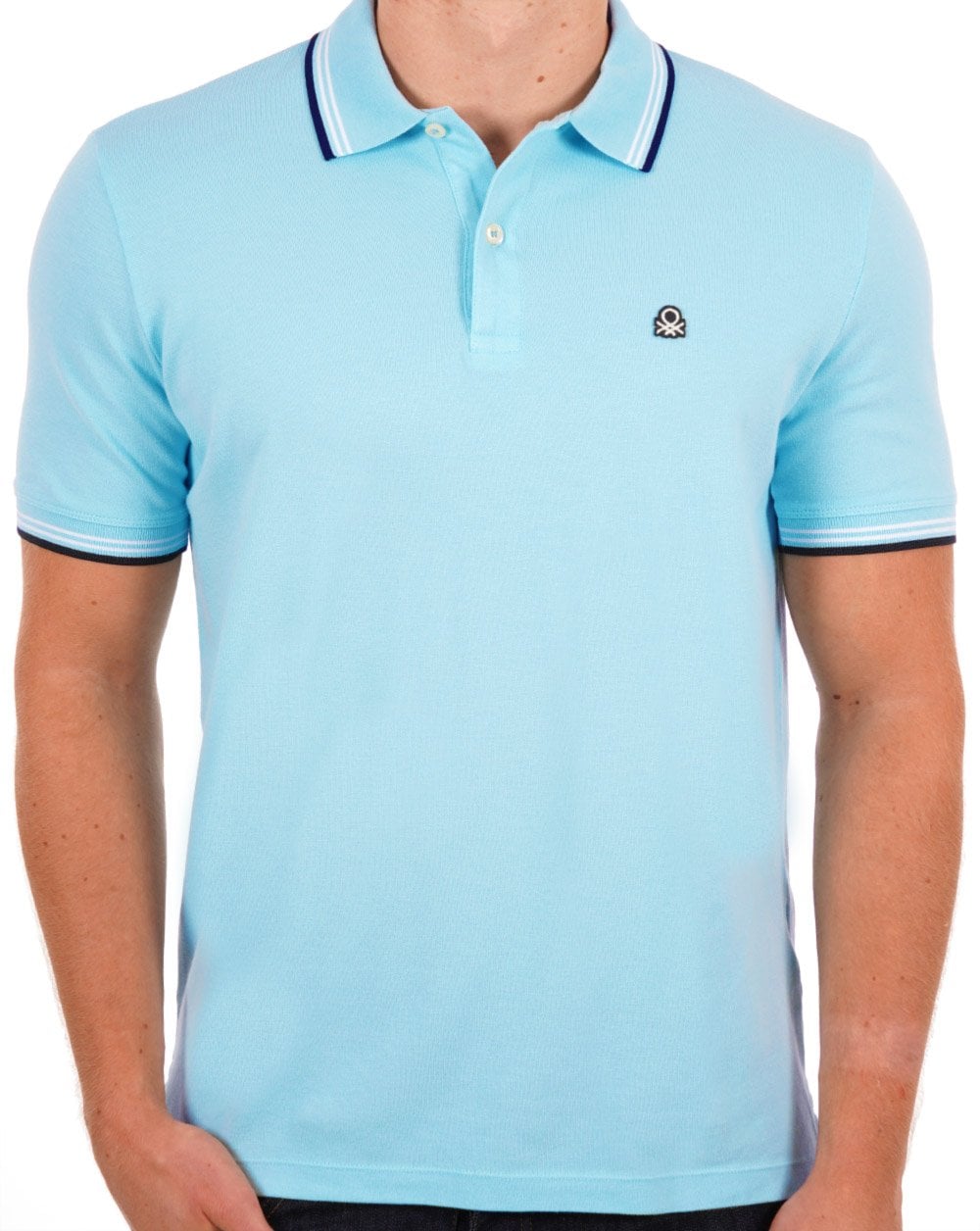 Benetton Poloshirt mit Streifen in Hellblau