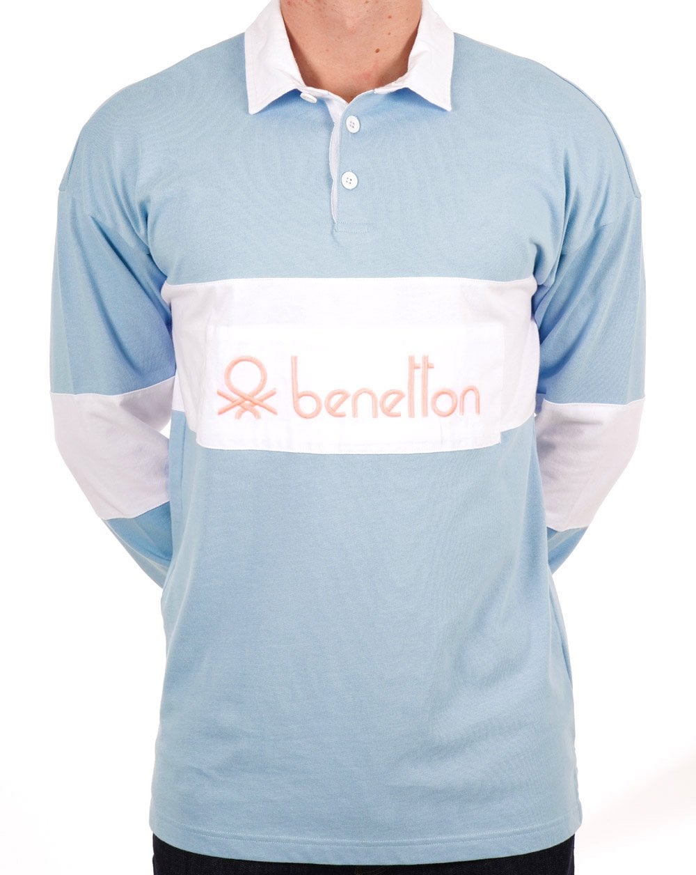 Benetton Rugby-Shirt Himmelblau/Weiß