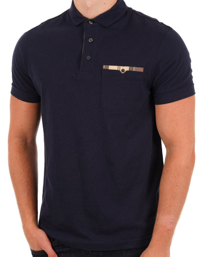 Barbour Poloshirt mit Tartan-Tasche, Marineblau