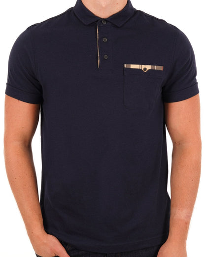 Barbour Poloshirt mit Tartan-Tasche, Marineblau