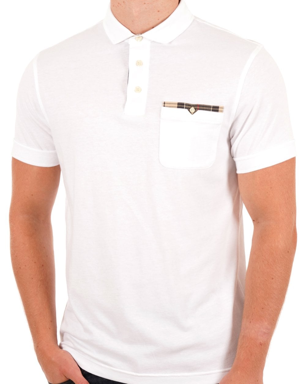 Barbour Tartan Pocket Polo Weiß