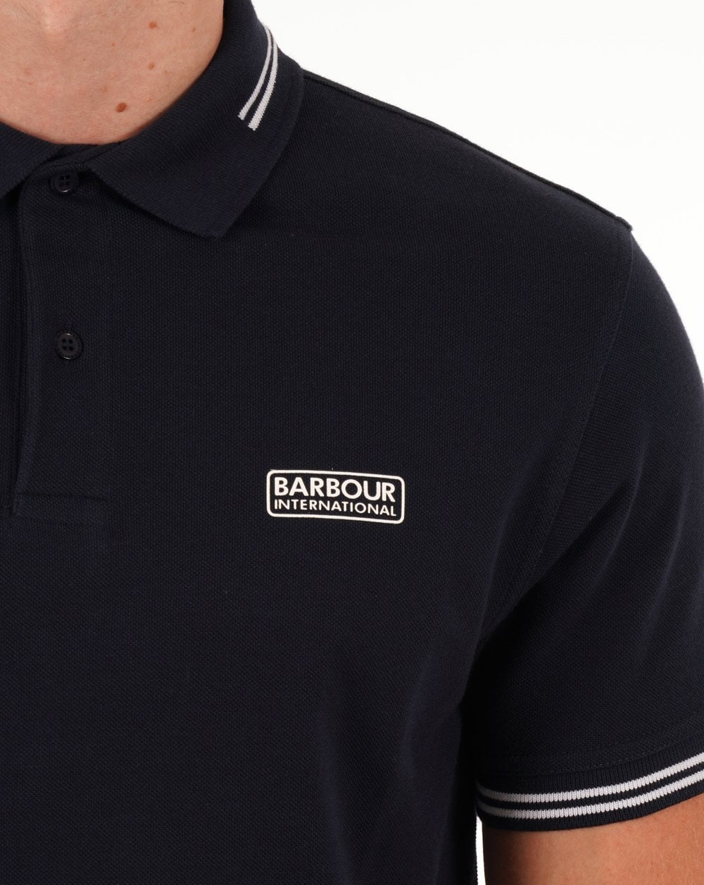 Barbour International Poloshirt mit Streifen Marineblau/Weiß