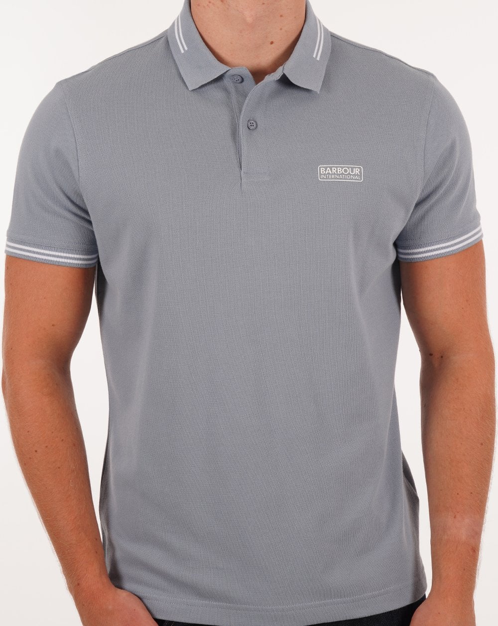 Barbour International Poloshirt mit Streifen in Puderblau
