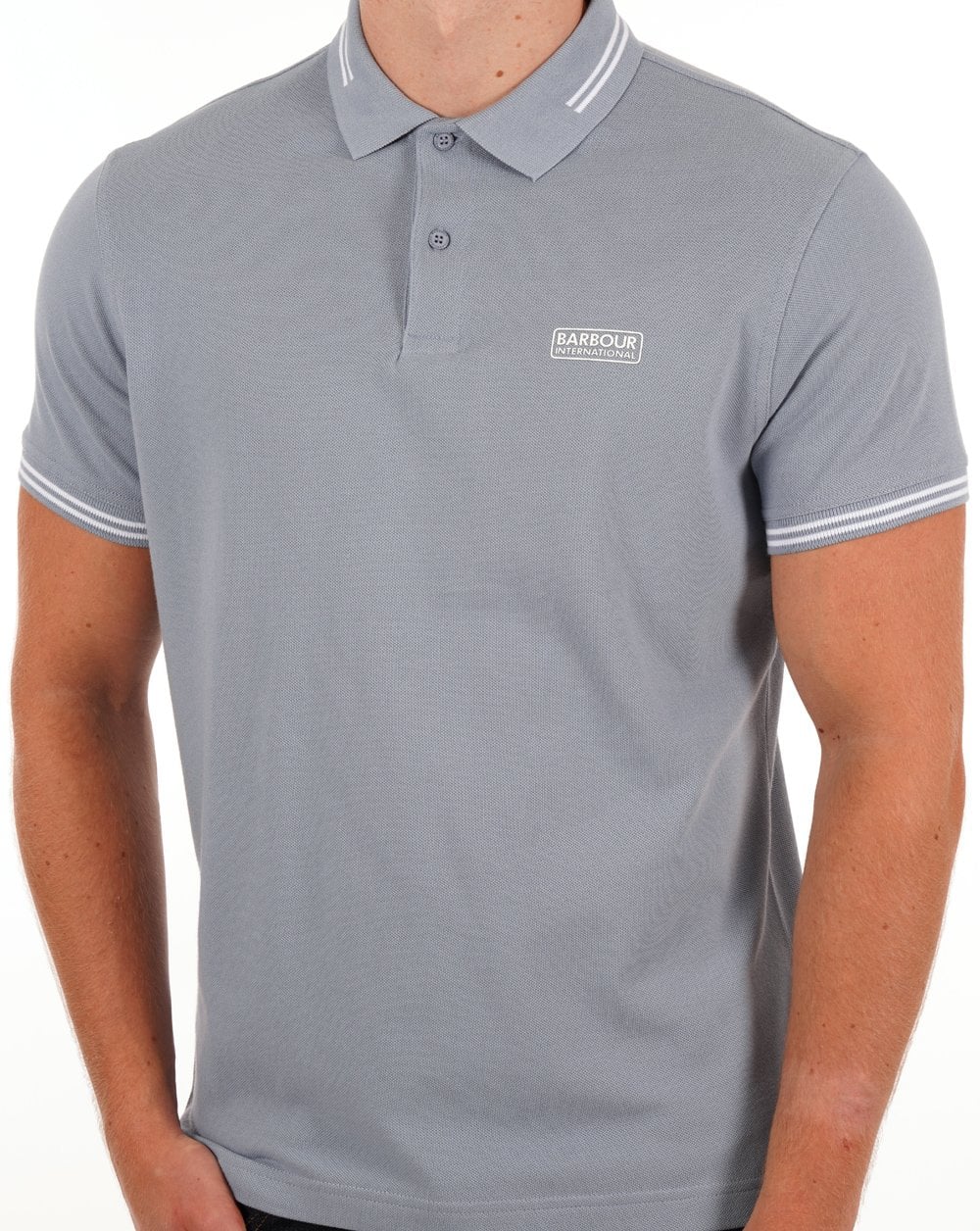 Barbour International Poloshirt mit Streifen in Puderblau