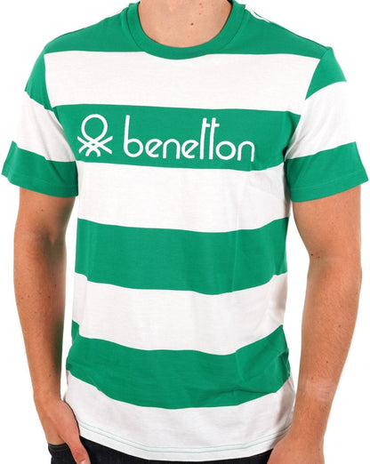Benetton Streifen-T-Shirt Weiß/Grün