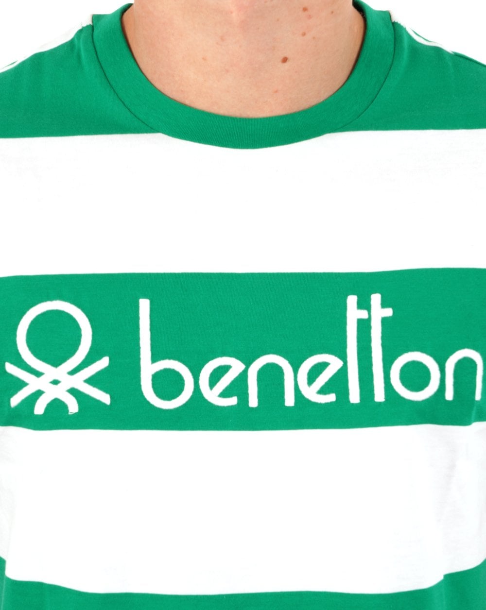 Benetton Streifen-T-Shirt Weiß/Grün