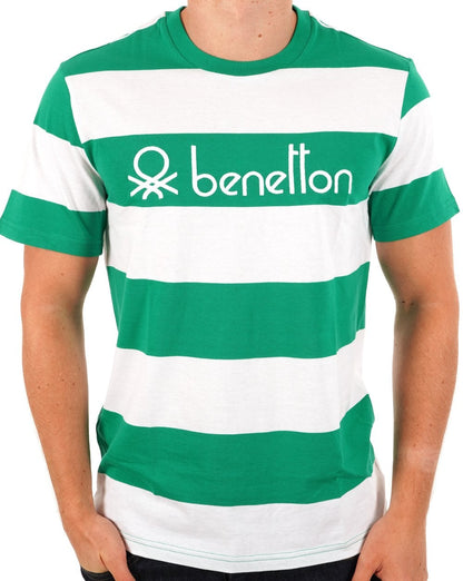 Benetton Streifen-T-Shirt Weiß/Grün