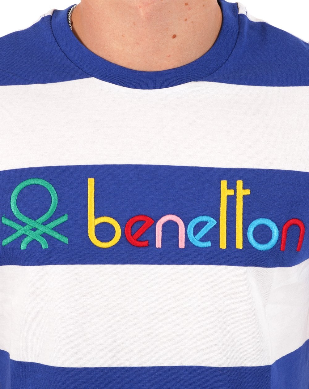 Benetton Streifen-T-Shirt Weiß/Blau