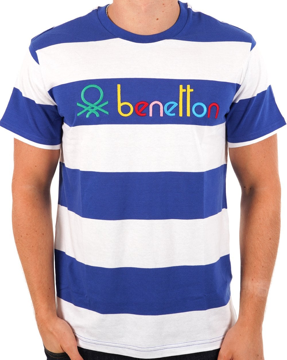 Benetton Streifen-T-Shirt Weiß/Blau