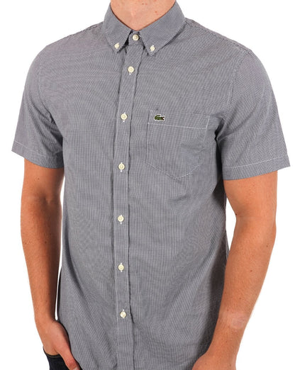 Lacoste – Kurzarm-Hemd mit Gingham-Karomuster, Marineblau/Weiß