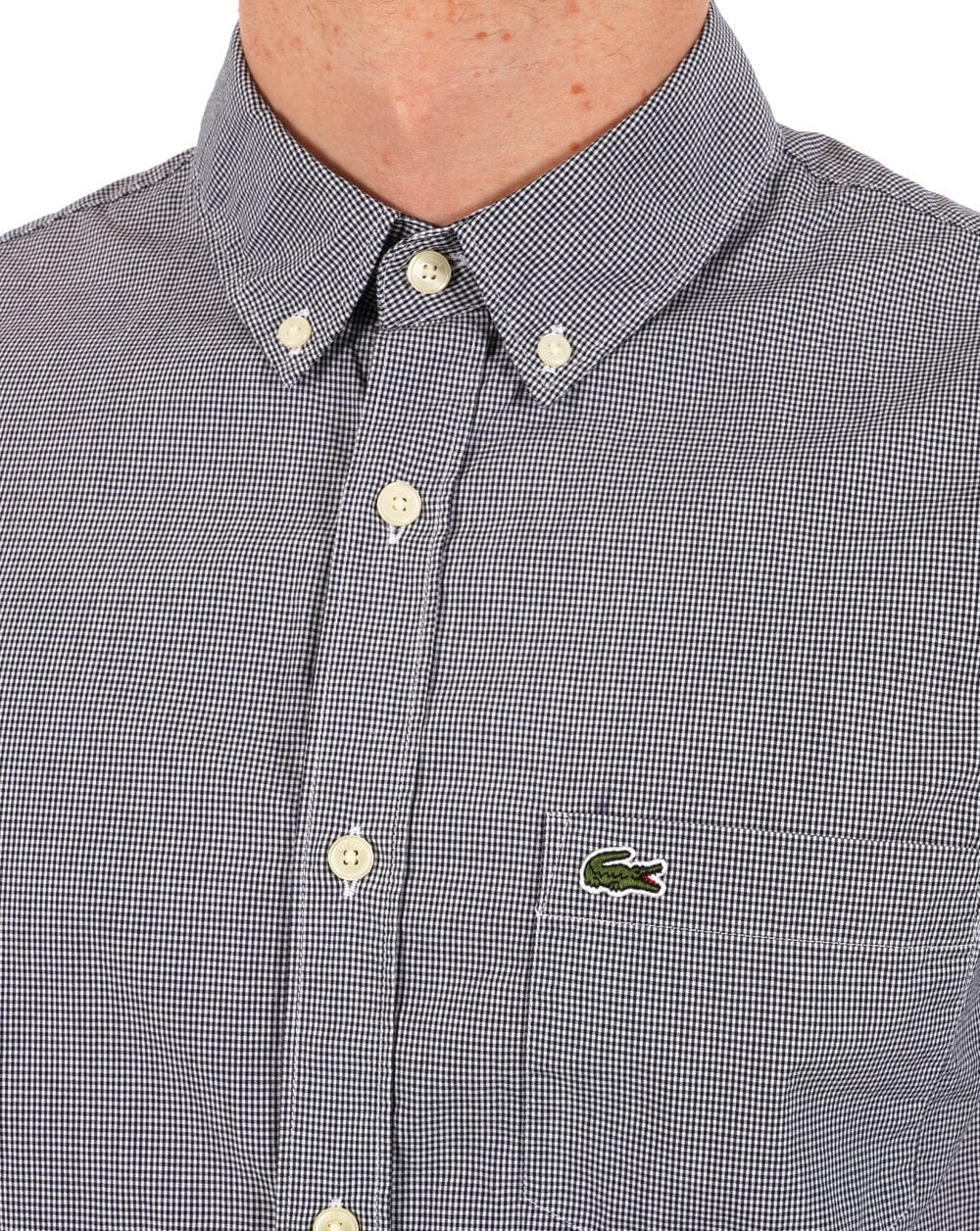 Lacoste – Kurzarm-Hemd mit Gingham-Karomuster, Marineblau/Weiß