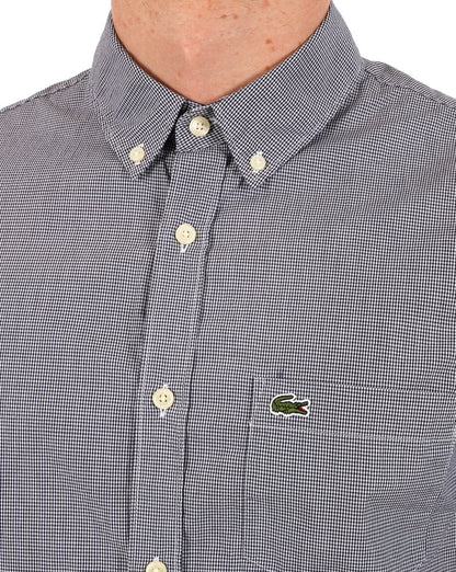 Lacoste – Kurzarm-Hemd mit Gingham-Karomuster, Marineblau/Weiß