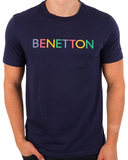 Benetton Logo T-Shirt Marineblau/Mehrfarbig