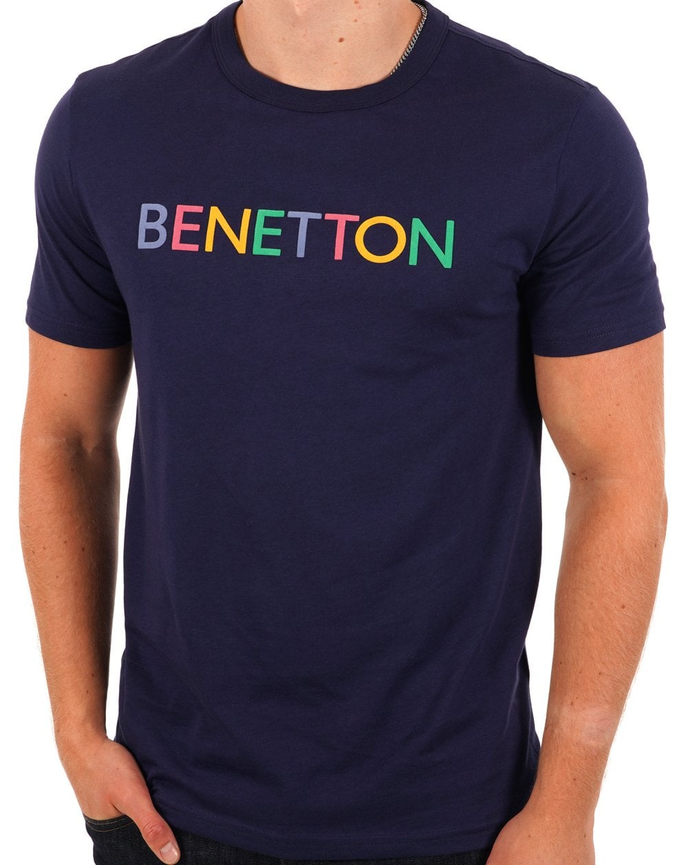 Benetton Logo T-Shirt Marineblau/Mehrfarbig