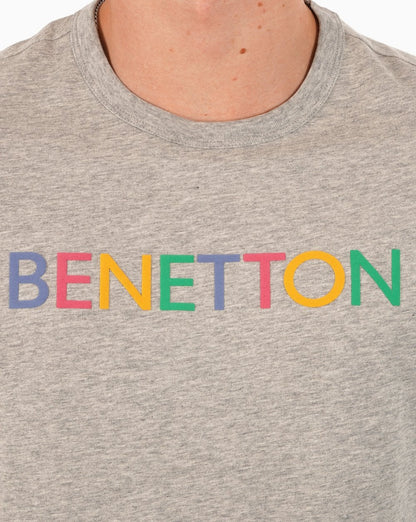 Benetton – Langärmliges Logo-T-Shirt in Grau
