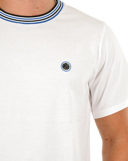 Pretty Green – Hollen – Geripptes T-Shirt mit Streifen in Weiß