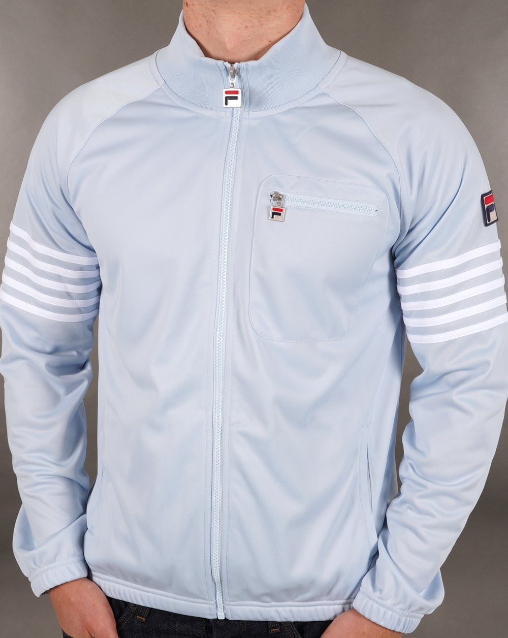 Fila Vintage 5-Streifen-Trainingsjacke Himmelblau/Weiß