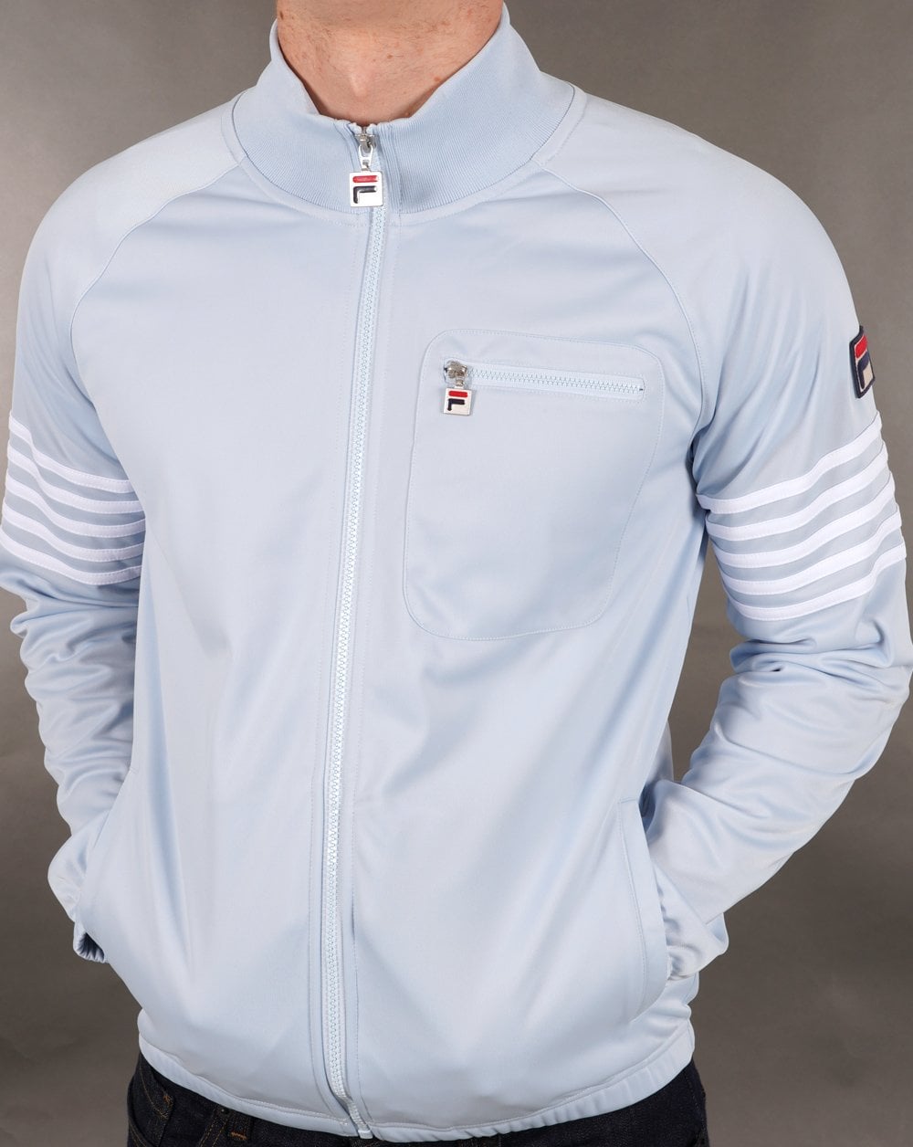 Fila Vintage 5-Streifen-Trainingsjacke Himmelblau/Weiß
