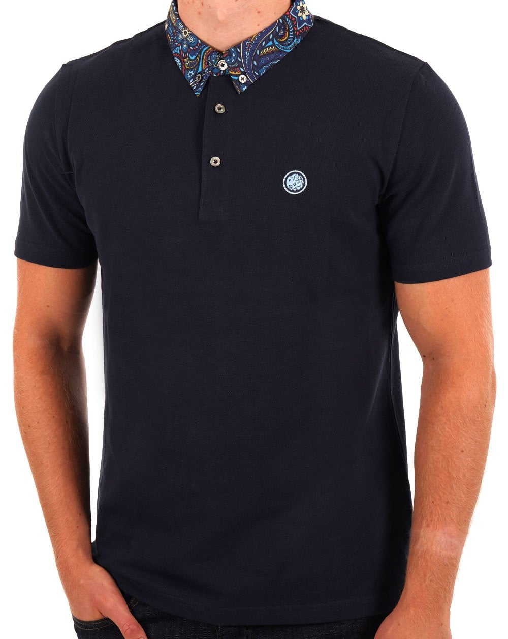 Pretty Green Marriot Poloshirt mit Paisley-Kragen, Marineblau