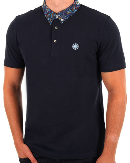 Pretty Green Marriot Poloshirt mit Paisley-Kragen, Marineblau