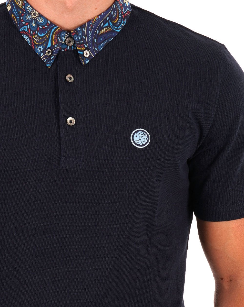 Pretty Green Marriot Poloshirt mit Paisley-Kragen, Marineblau