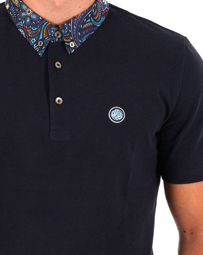 Pretty Green Marriot Poloshirt mit Paisley-Kragen, Marineblau