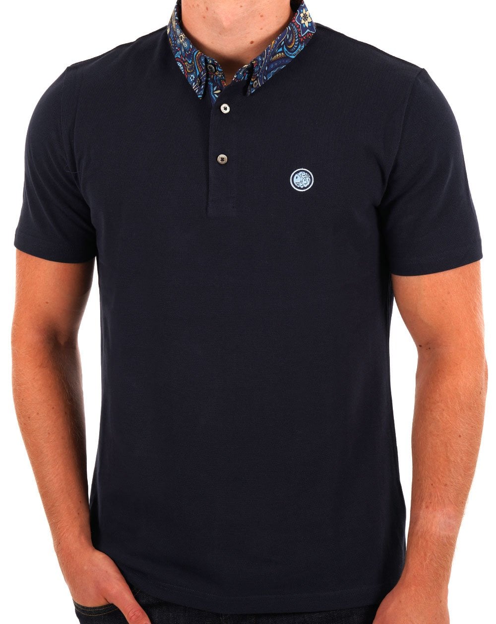 Pretty Green Marriot Poloshirt mit Paisley-Kragen, Marineblau