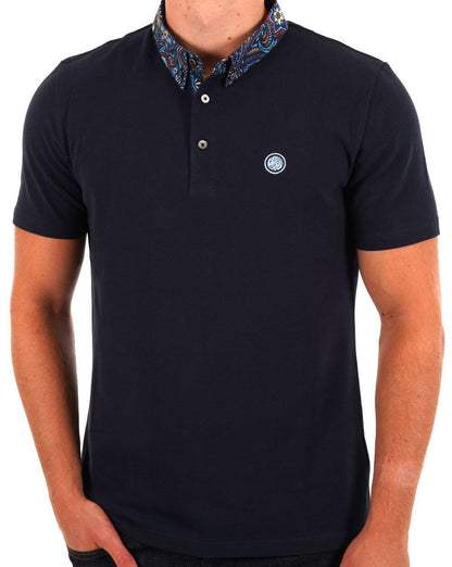 Pretty Green Marriot Poloshirt mit Paisley-Kragen, Marineblau