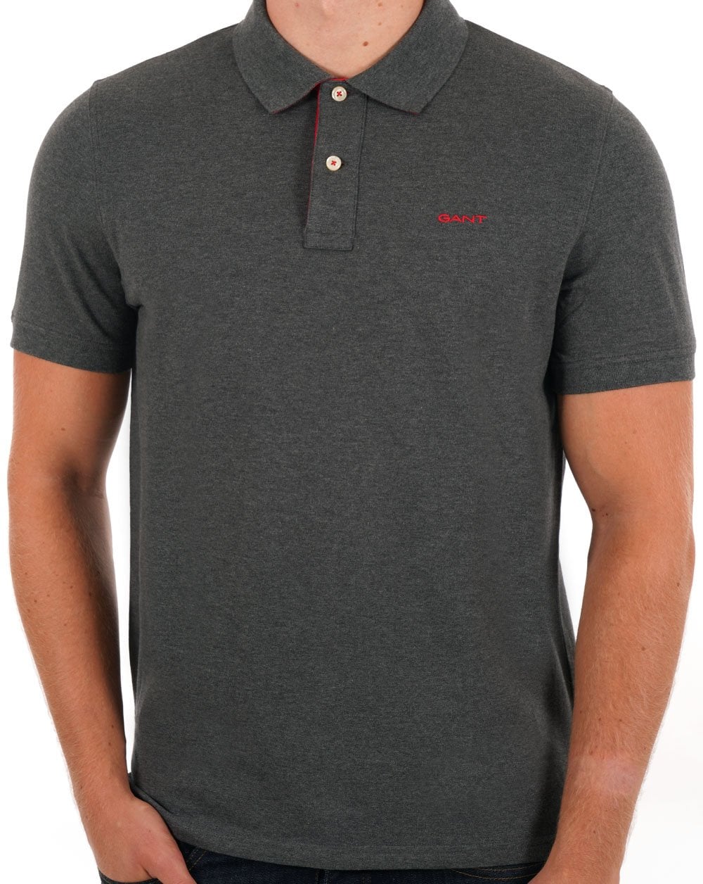 Gant Poloshirt mit Kontrastkragen, Graumeliert