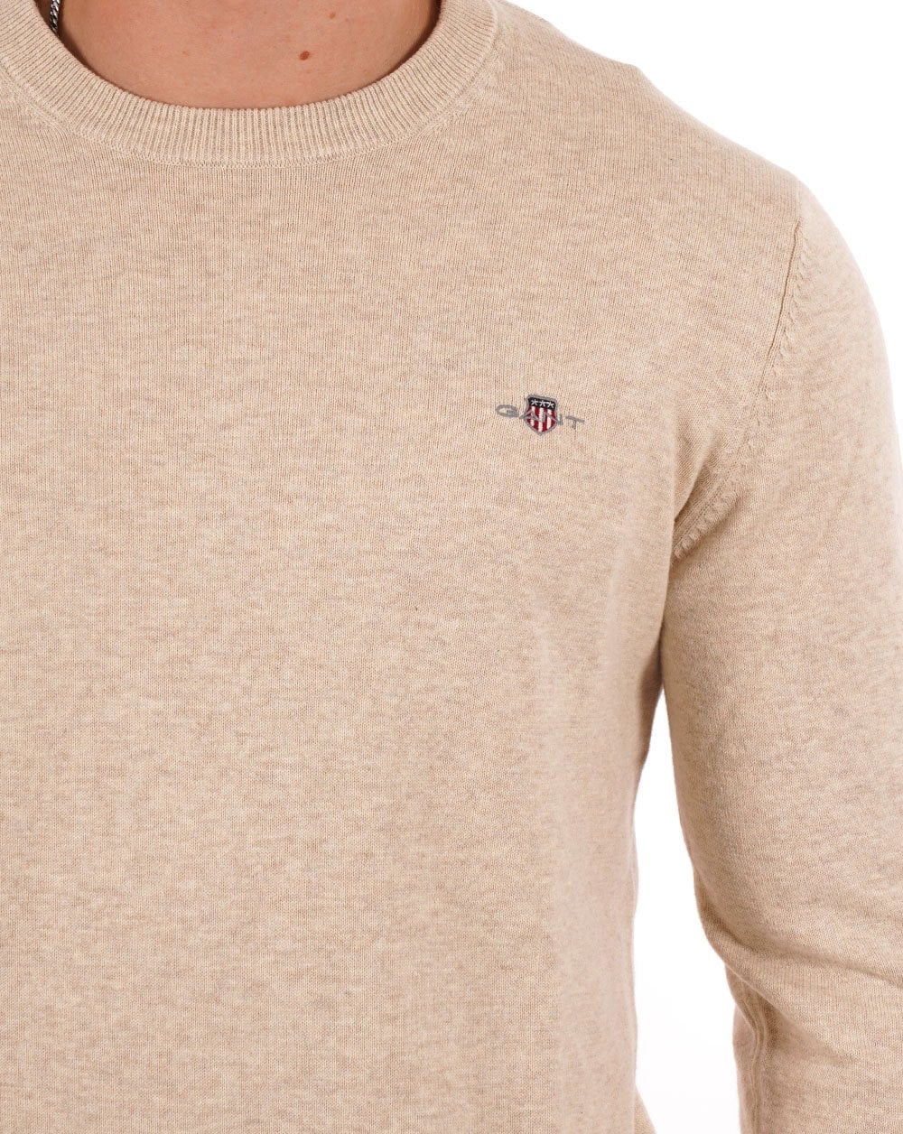 Gant Baumwollpullover mit Rundhalsausschnitt, Stein