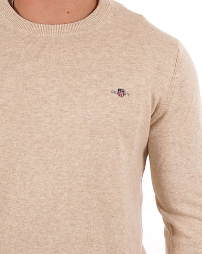 Gant Baumwollpullover mit Rundhalsausschnitt, Stein