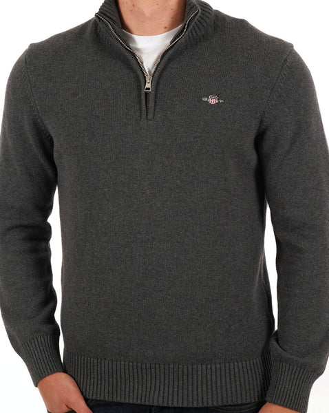 Gant Cotton Half Zip Sweater Charcoal