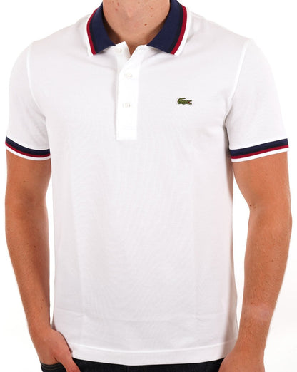 Lacoste – Poloshirt mit Kontrastkragen in Weiß