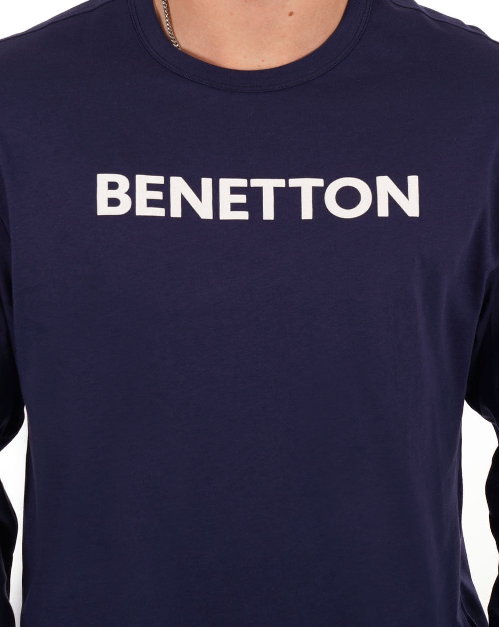Benetton – Langärmliges Logo-T-Shirt in Marineblau