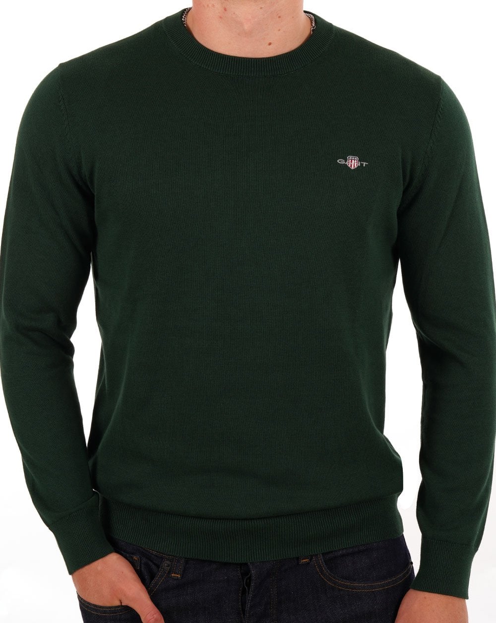 Gant Baumwollpullover mit Rundhalsausschnitt Grün