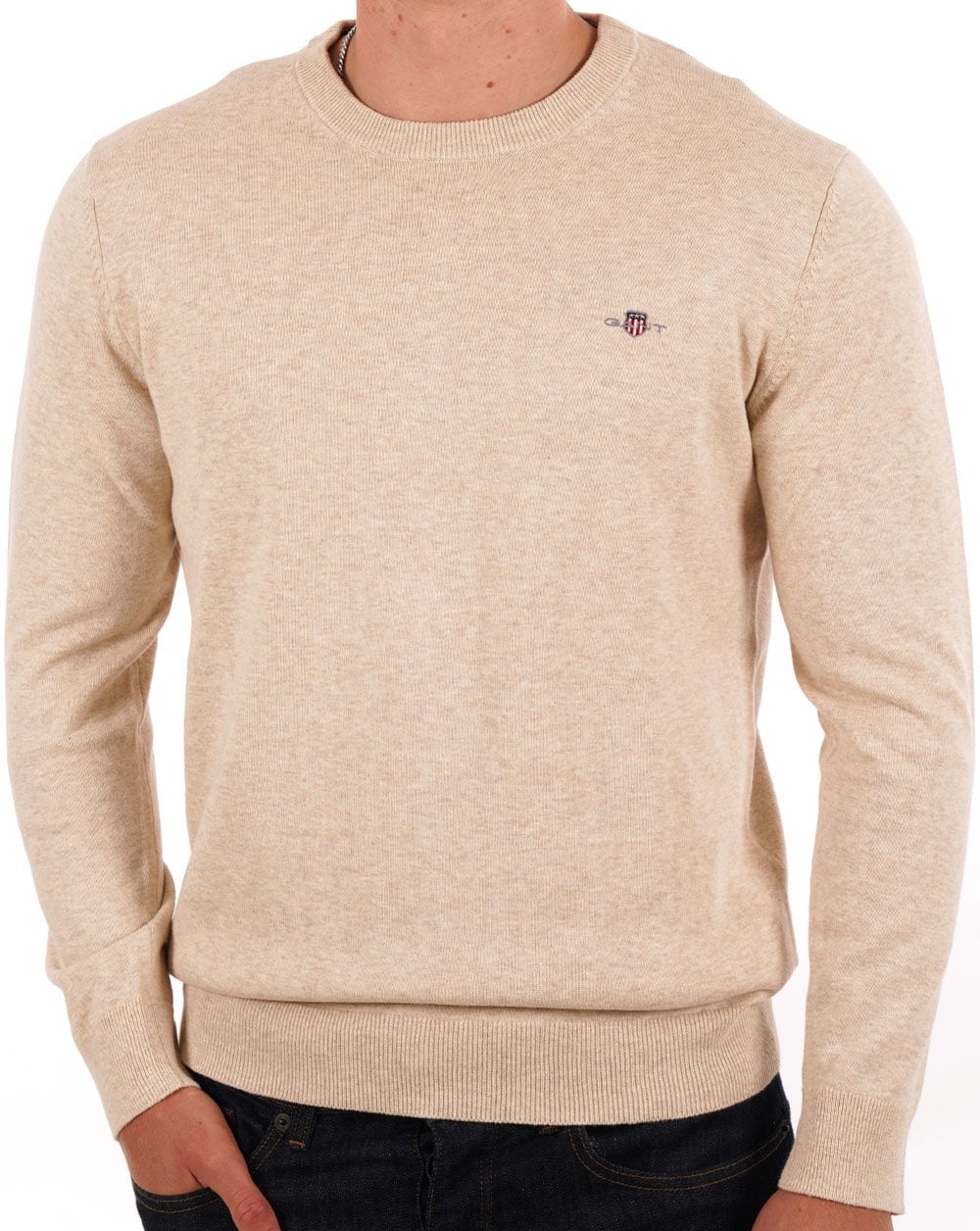 Gant Baumwollpullover mit Rundhalsausschnitt, Stein