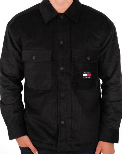 Tommy Jeans – Schwarzes Cord-Overshirt mit Sherpa-Futter