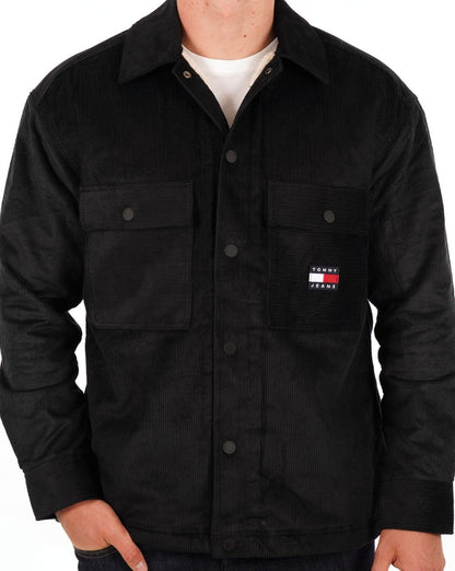 Tommy Jeans – Schwarzes Cord-Overshirt mit Sherpa-Futter