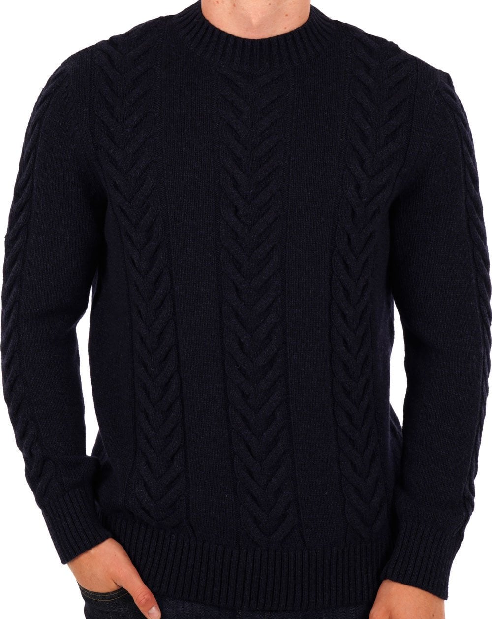 Barbour – Essential – Zopfmusterpullover in Marineblau meliert