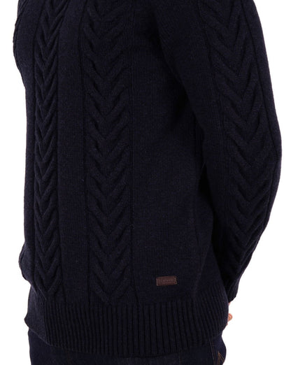 Barbour – Essential – Zopfmusterpullover in Marineblau meliert