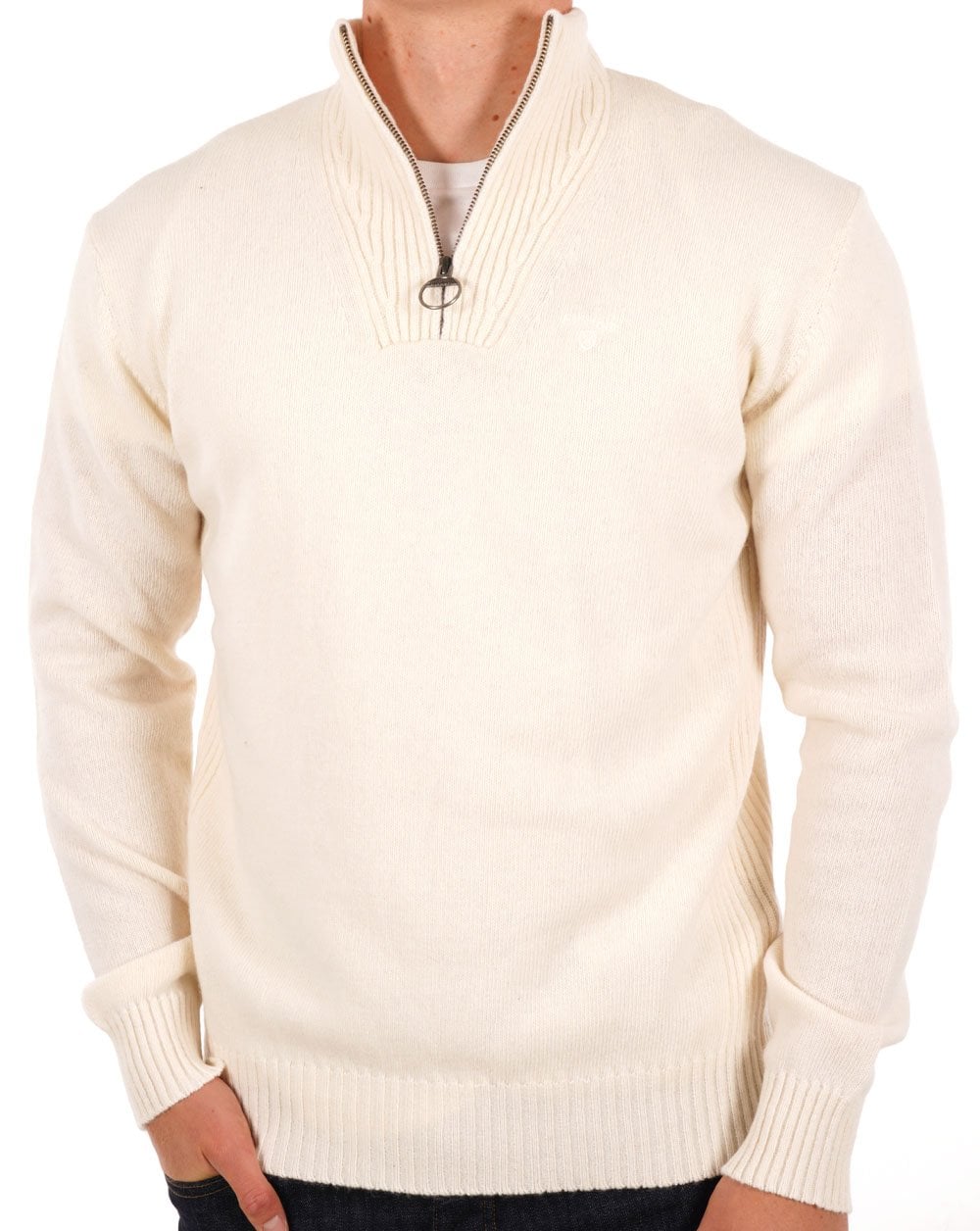 Barbour Lammwolle Half Zip Whisper White