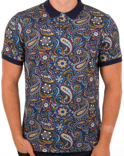 Pretty Green Marriot Paisley Polo Blau