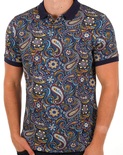Pretty Green Marriot Paisley Polo Blau