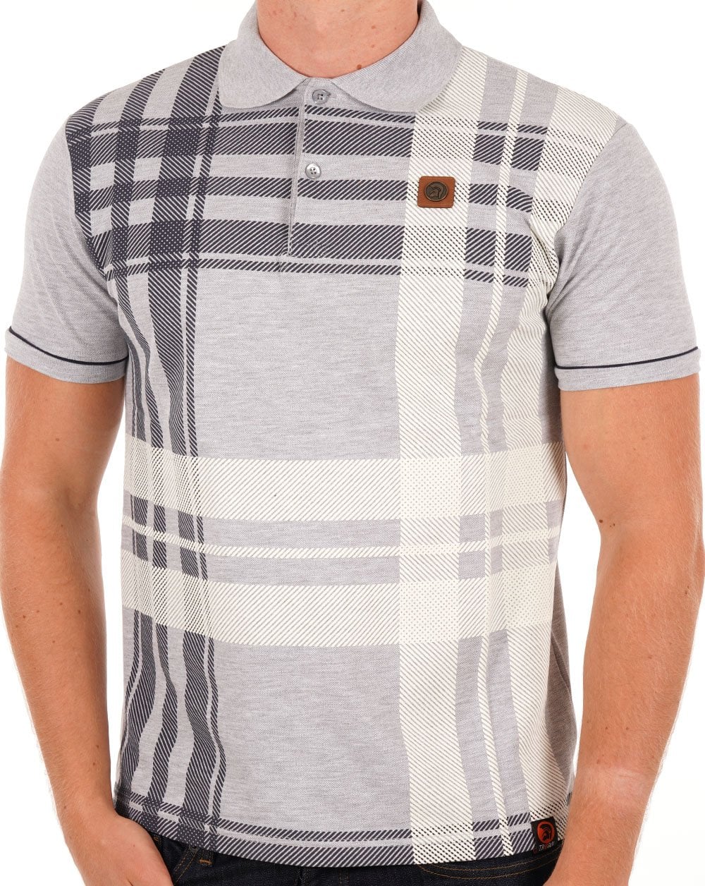 Poloshirt Trojan Check Panel Grau
