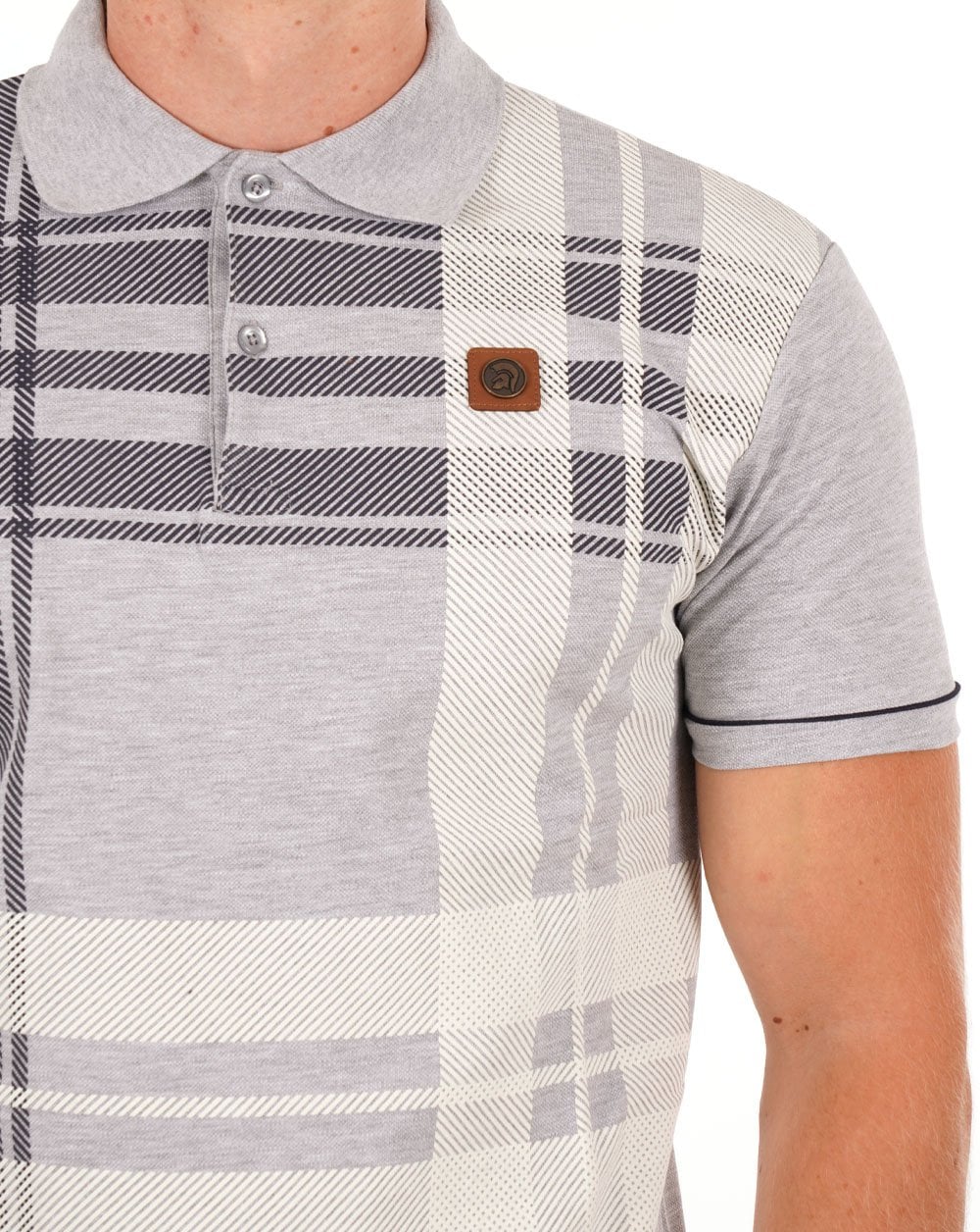 Poloshirt Trojan Check Panel Grau