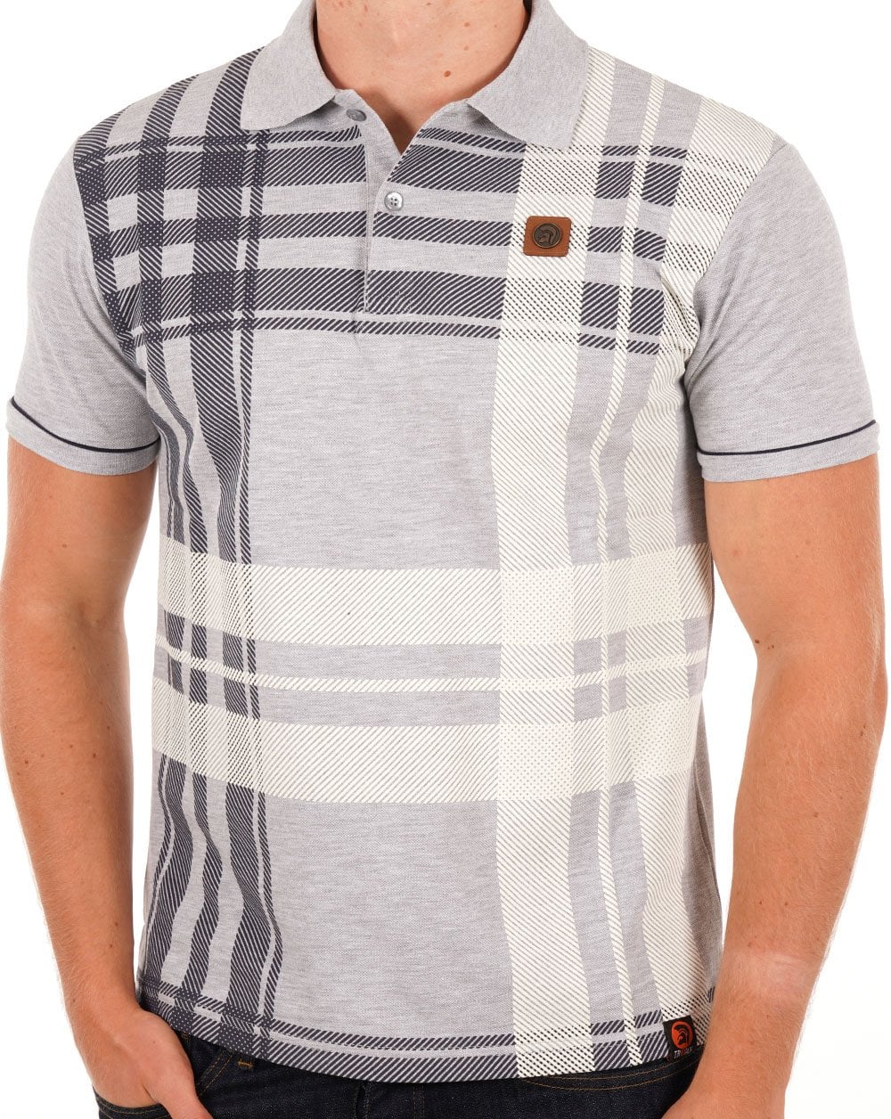 Poloshirt Trojan Check Panel Grau