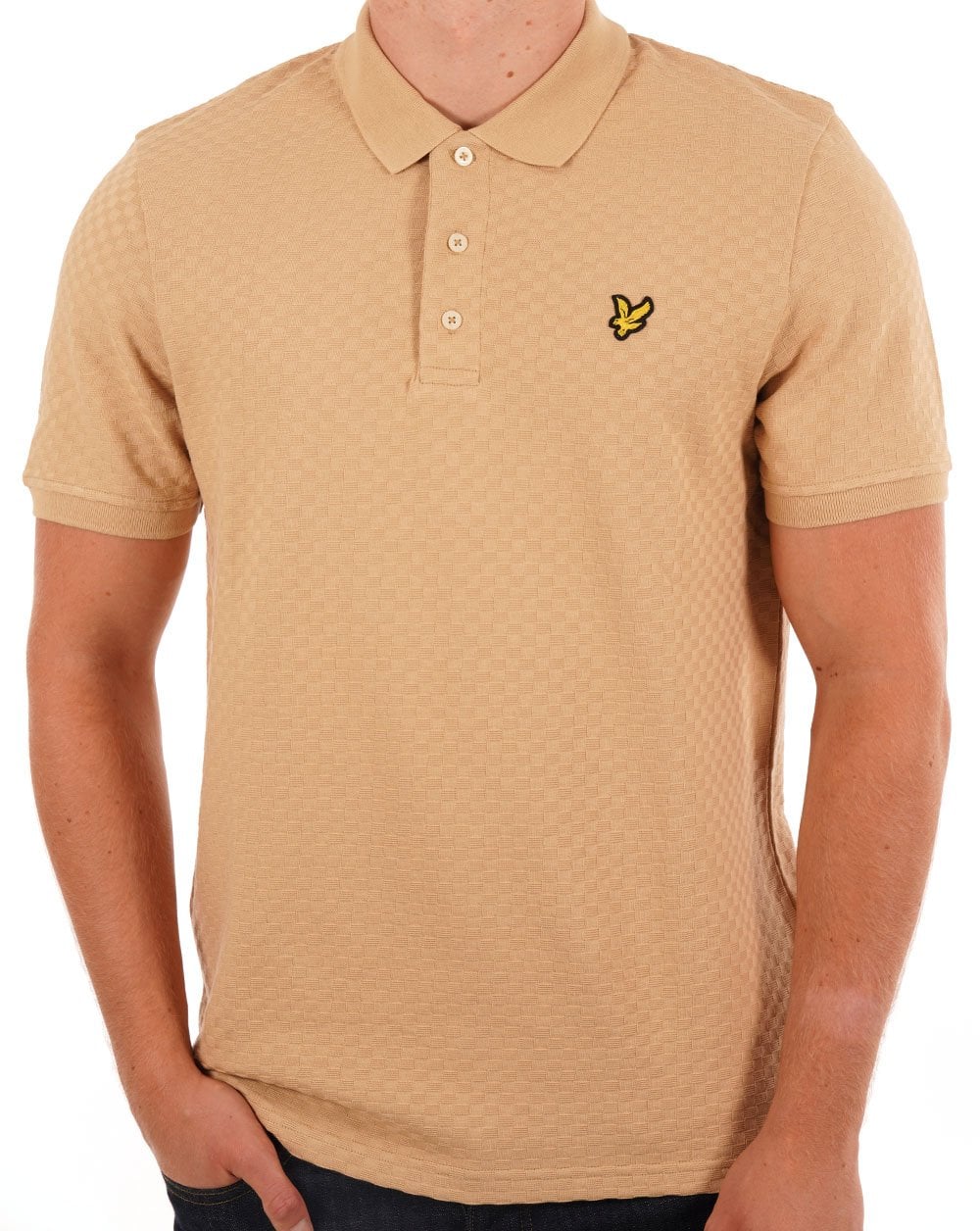 Lyle &amp; Scott – Poloshirt mit Gitterstruktur in Biskuit