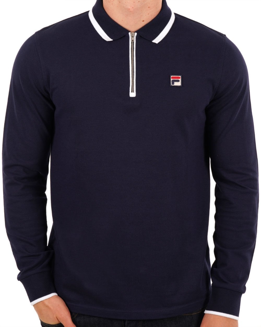 Fila – Poloshirt „Vintage Tipped Zip“ mit langem Arm, Marineblau